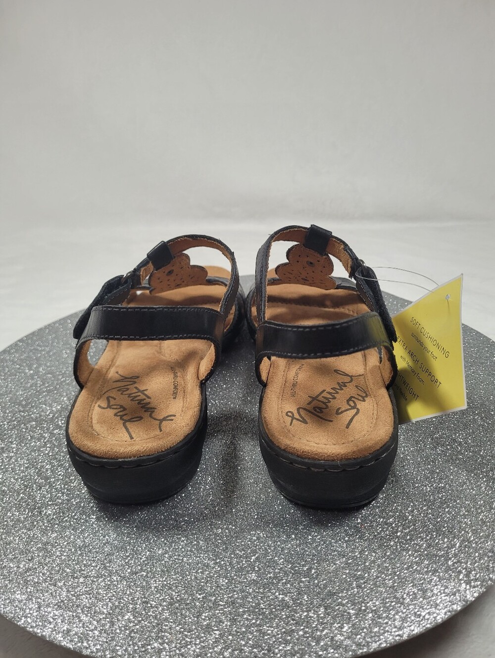 Natural Soul Barton Black Leather Slingback Sandals Laser Cut 9M New - Picture 5 of 12